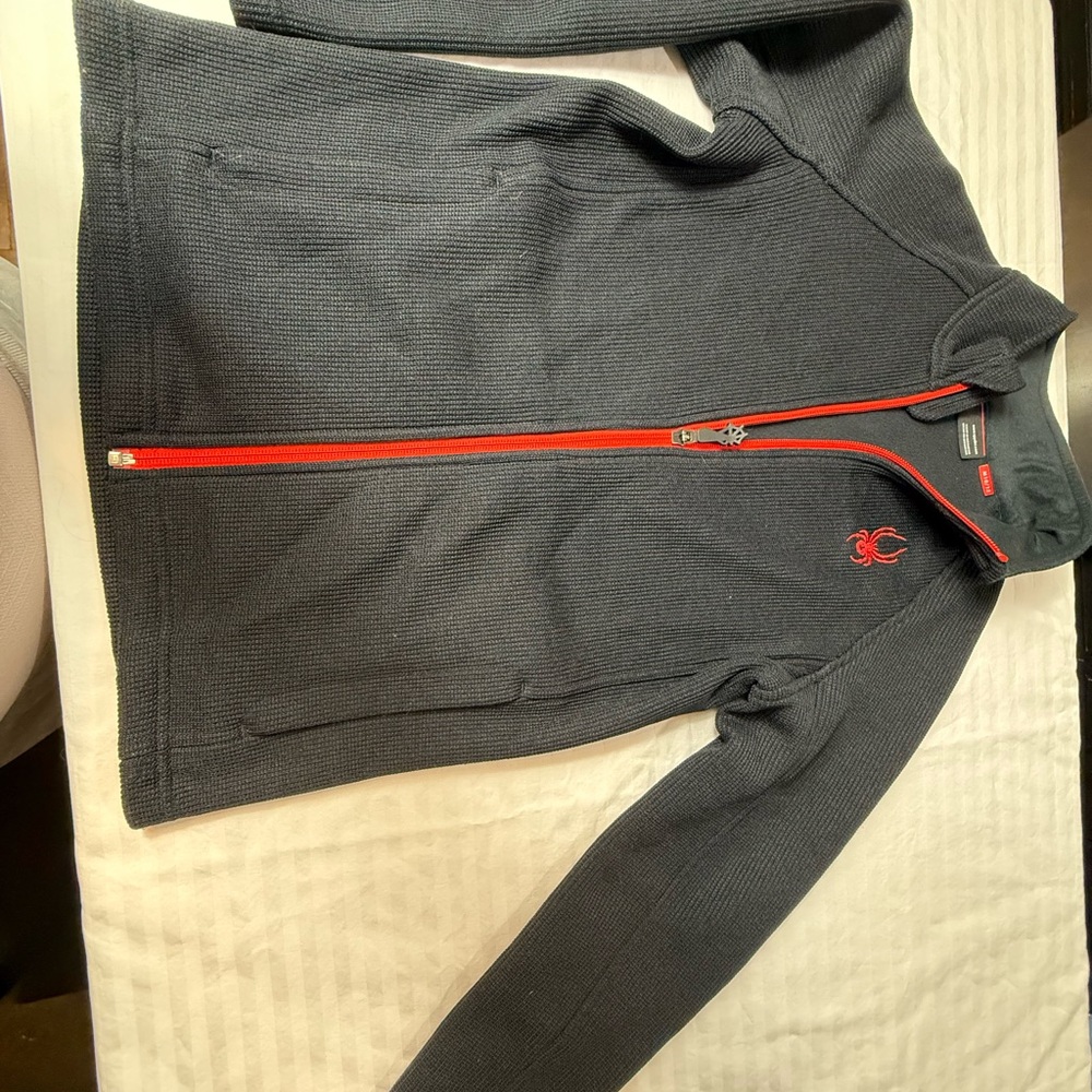 Spyder Men's Charcoal Zip-Up Sweater with Red Details